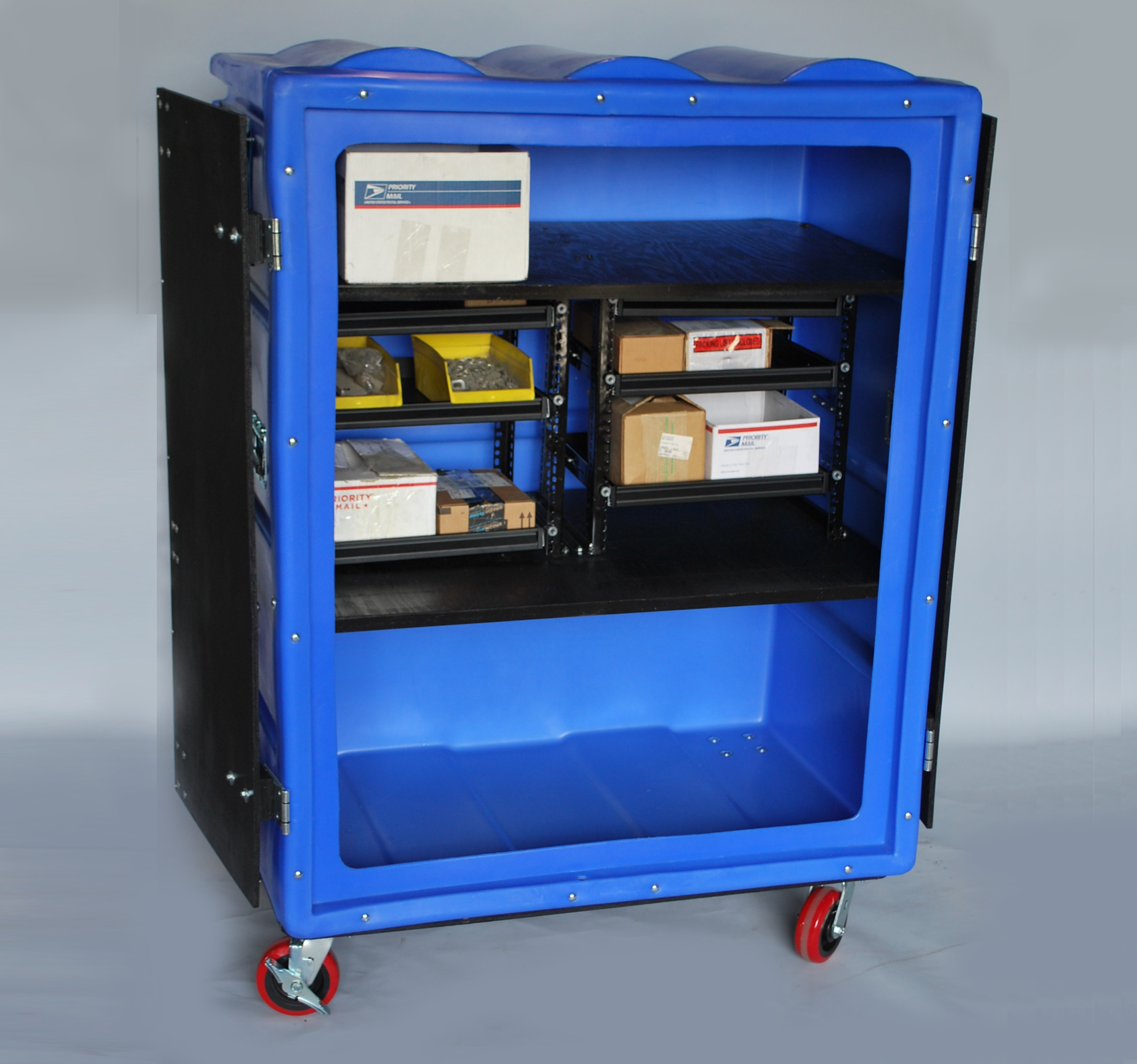 RTC-5829H6 BULK CART ON CASTERS, WITH CUSTOM DRAWERS